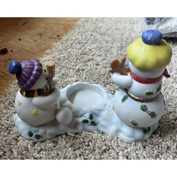 Partylite Snowbell Kids Votive Candle Holder Snowman Porcelain P7869 Christmas - Picture 3 of 4